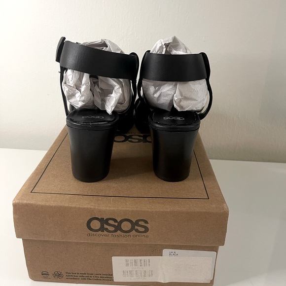NEW! ASOS HABIT Leather Buckle Straps Low Heeled Sandals - Black / US 11. - Picture 5 of 6